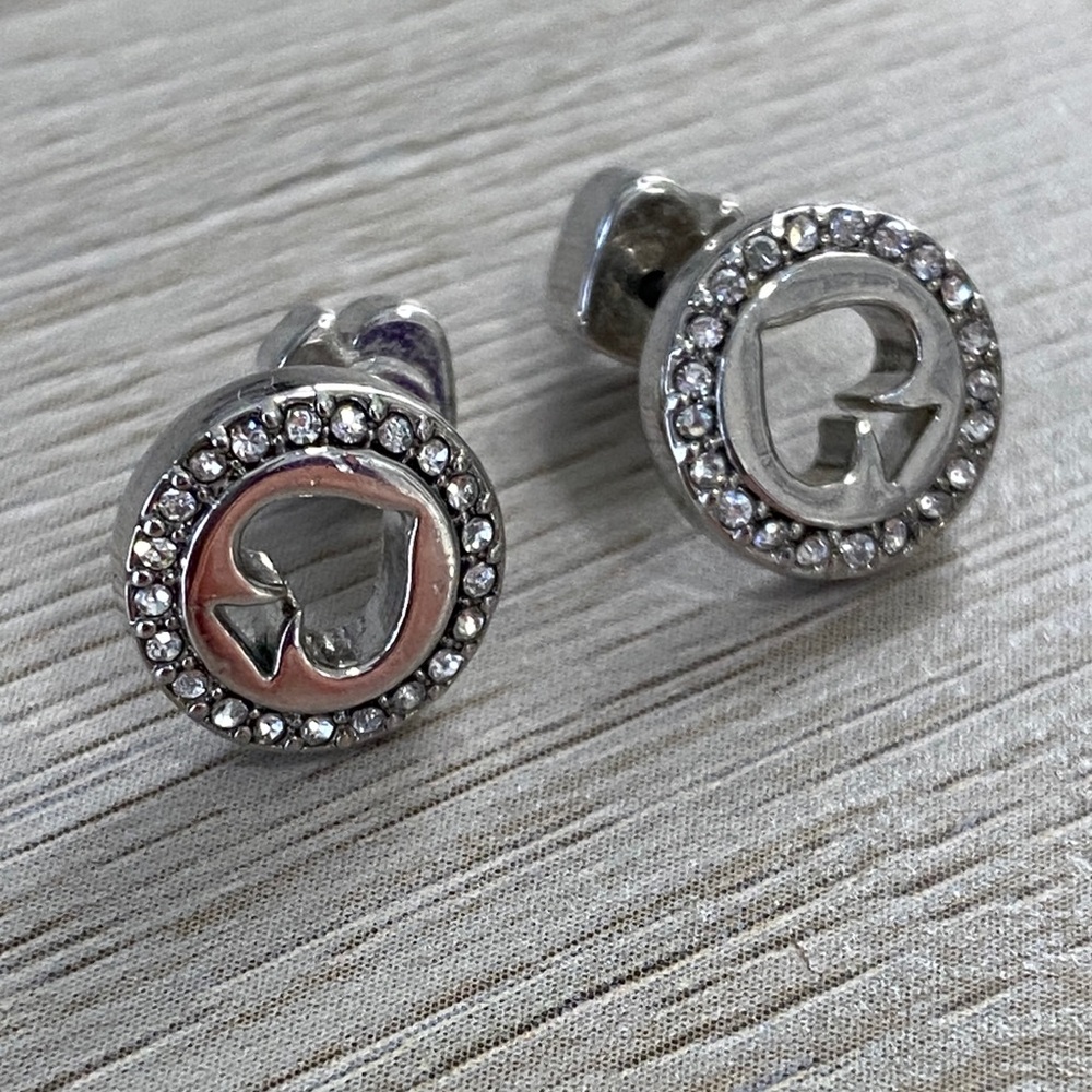 Kate Spade Sparkle Silver Spot the Spade Pave Halo Heart Stud Earrings Dust Bag - Picture 10 of 16